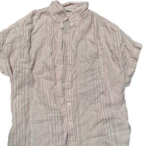 Pink and White Short Sleeve Button-Up Blouse